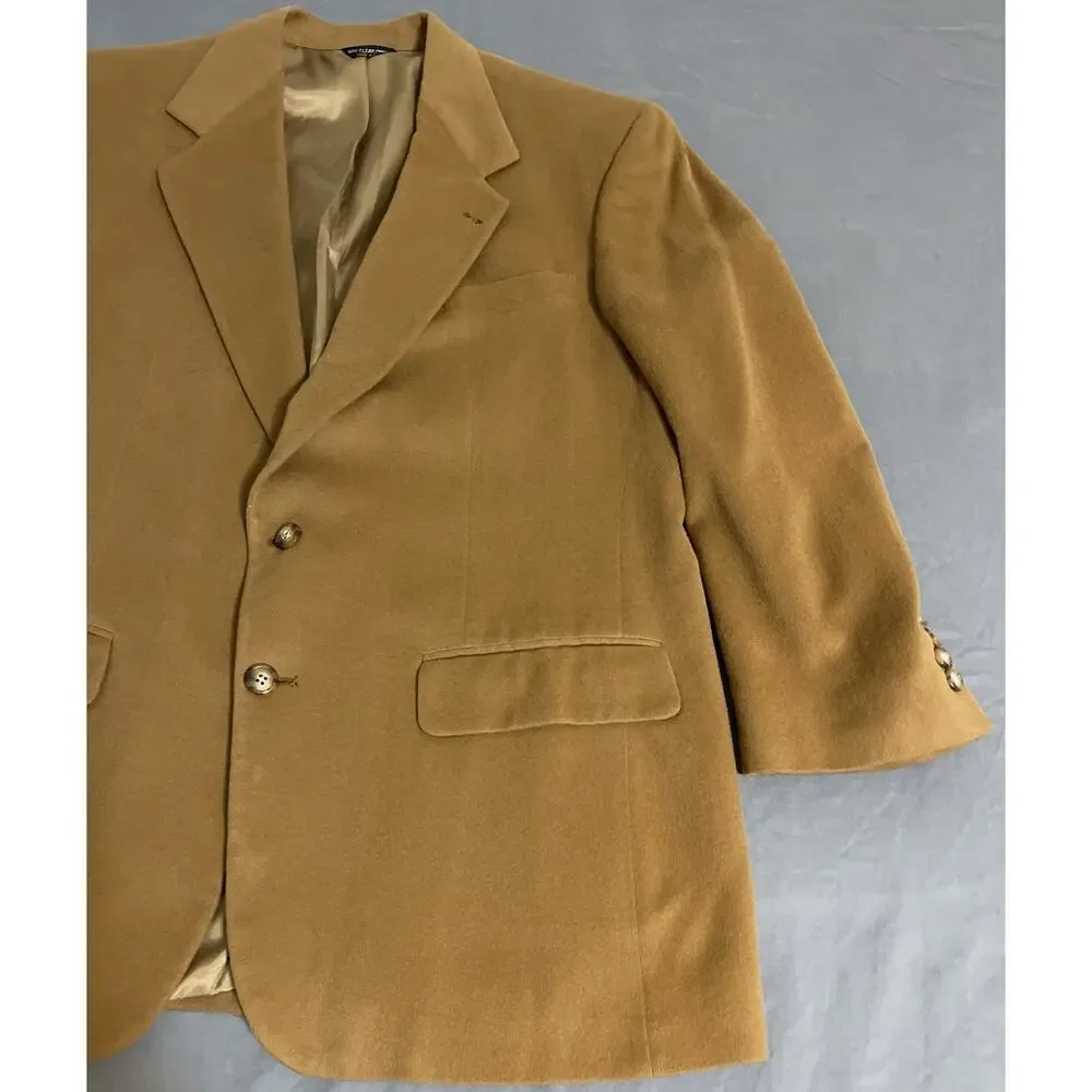 Vtg Bill Blass 100% Cashmere Blazer Sport Coat Jacket 42R Camel Tan Gold Mens
